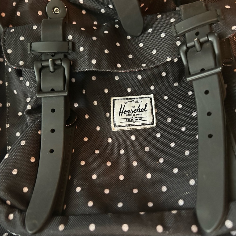black and white polka dot herschel backpack